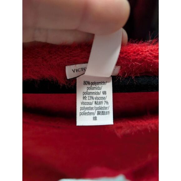 Victoria's Secret Fuzzy Sweater Red Holiday Pullover Top Rib Trim Long Sleeves W - Picture 4 of 5